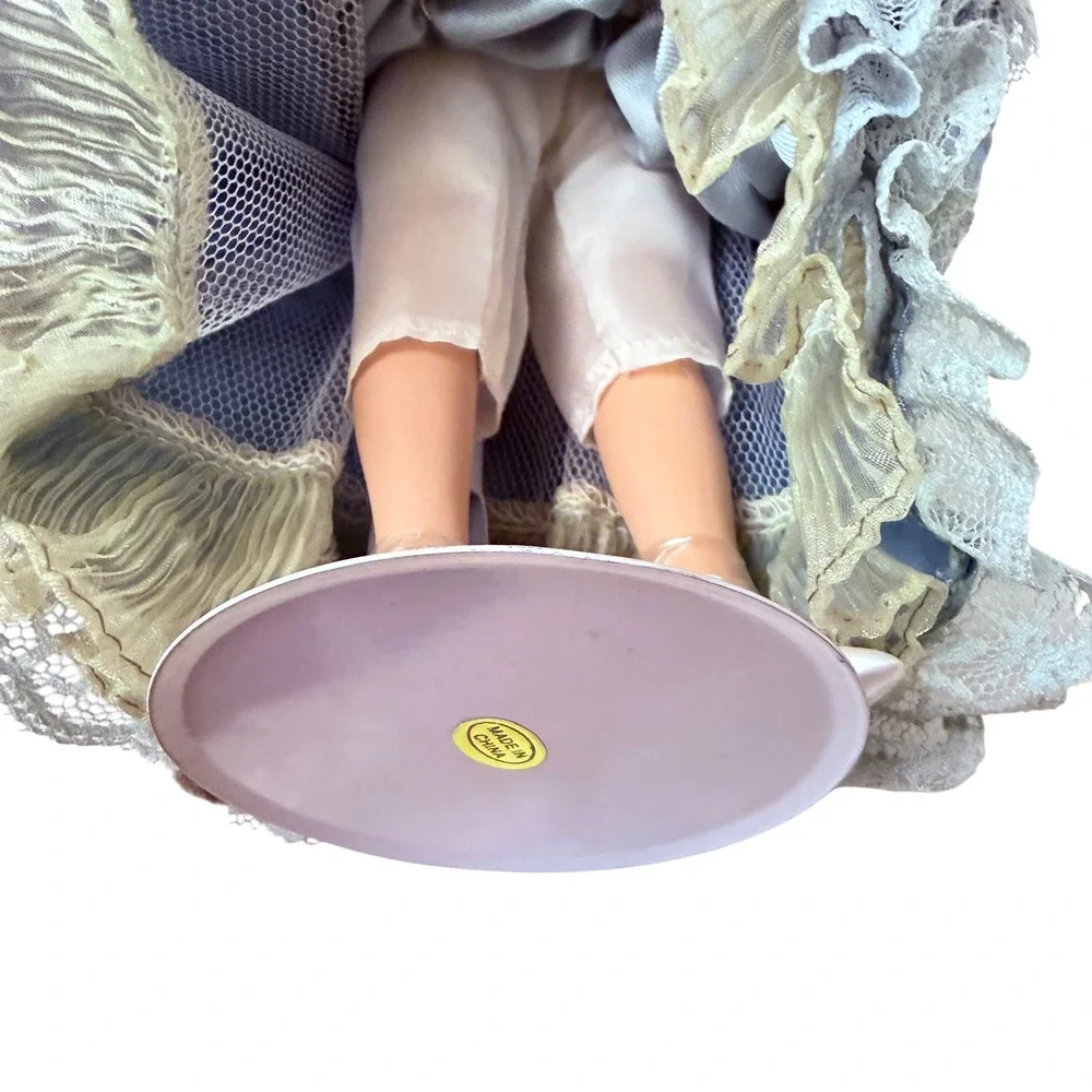 Victorian Porcelain Doll 12 Inch Blue Victorian Lace Gown Auburn Ringlets Hat